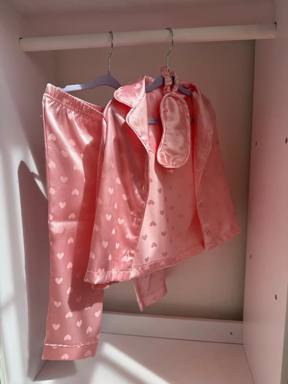 Pink Heart Satin Kids Pajama Set - Brand